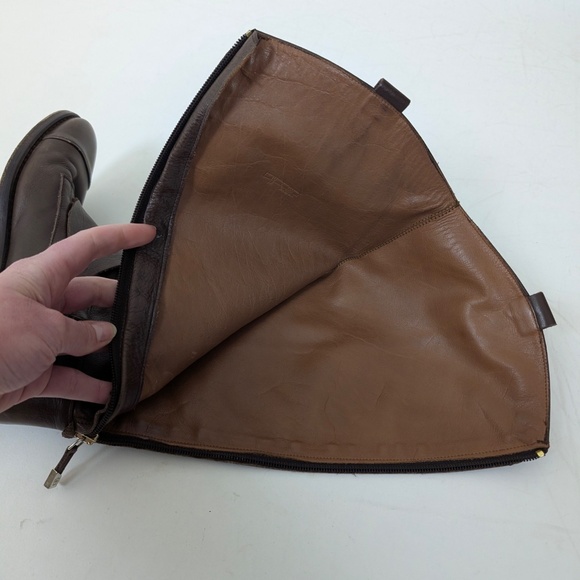 Massimo Dutti Brown Leather Riding Boots Lace Up Knee High Round Toe - Picture 8 of 16